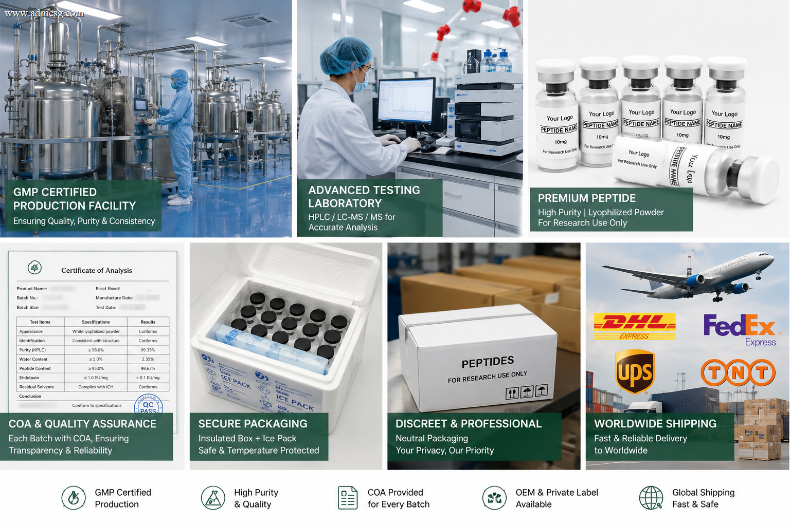 Lyophilized peptide powder product display